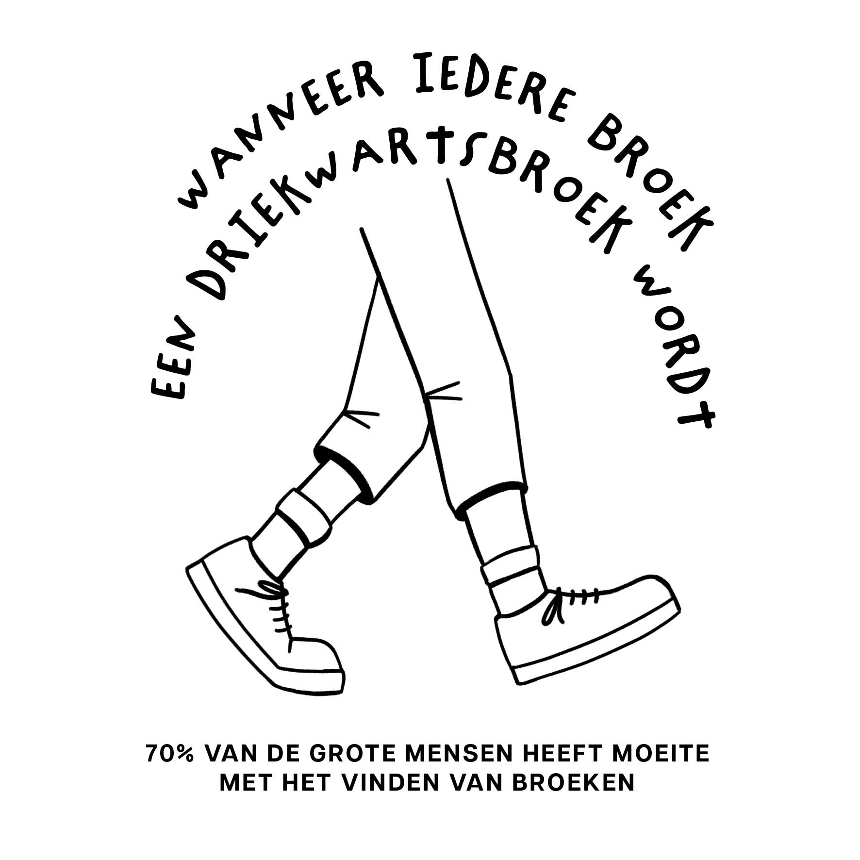 Illustratie van de broeken, opschrift: 'wanneer iedere broek een driekwartsbroek wordt'.